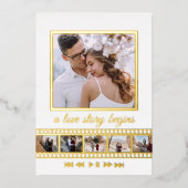 6枚のフォトコラージュのフィルム枠が日付結婚を保存 箔招待状 (正面)