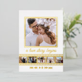 6枚のフォトコラージュのフィルム枠が日付結婚を保存 箔招待状 (立ち正面)