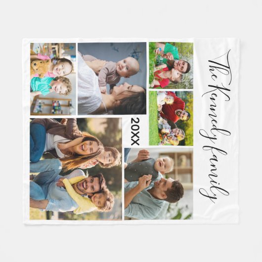 6枚のフォトコラージュの家族の名前を作成する フリースブランケット (正面(横))