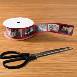 6枚のフォトコラージュの赤いフィルムストリップを作成 サテンリボン