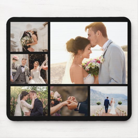 6枚のフォトコラージュをブラックで作成 マウスパッド (正面)