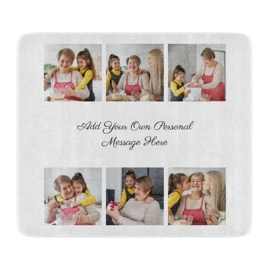 6枚のフォトコラージュを作成するあいさつを追加する カッティングボード (正面)