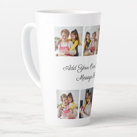 6枚のフォトコラージュを作成するあいさつを追加する カフェラテマグ (左アングル)