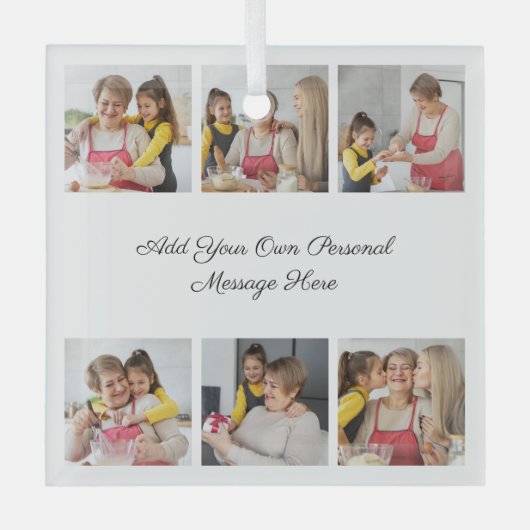 6枚のフォトコラージュを作成するあいさつを追加する ガラスオーナメント (正面)