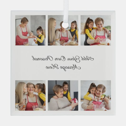 6枚のフォトコラージュを作成するあいさつを追加する ガラスオーナメント (裏面)