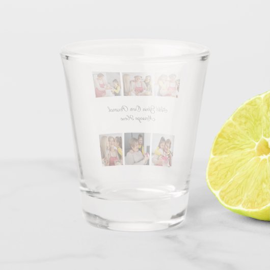 6枚のフォトコラージュを作成するあいさつを追加する ショットグラス (裏面)