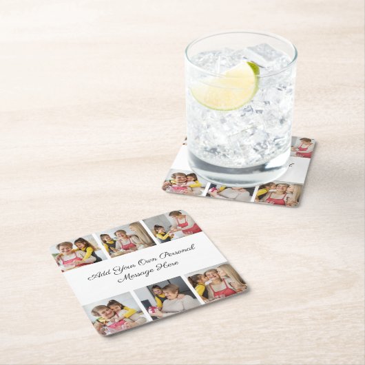 6枚のフォトコラージュを作成するあいさつを追加する スクエアペーパーコースター (インサイチュ)