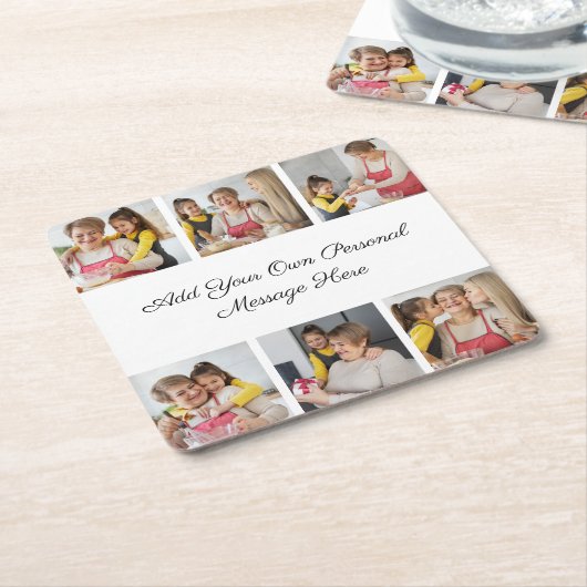 6枚のフォトコラージュを作成するあいさつを追加する スクエアペーパーコースター (アングル)