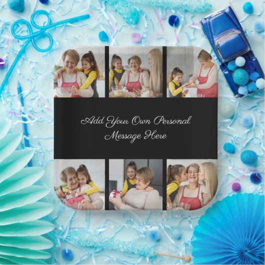 6枚のフォトコラージュを作成するあいさつを追加する ペーパープレート (パーティー)