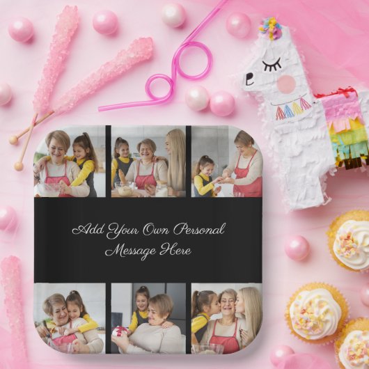 6枚のフォトコラージュを作成するあいさつを追加する ペーパープレート (パーティー)