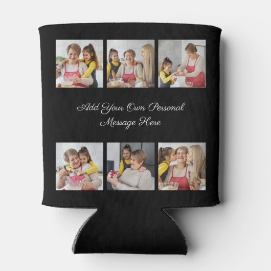 6枚のフォトコラージュを作成するあいさつを追加する 缶クーラー (裏面)