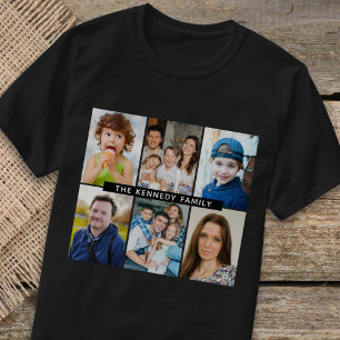 6枚のフォトコラージュを作成する家族の名前(黒) Tシャツ
