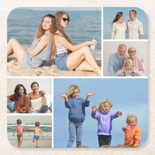 6枚のフォトコラージュを作成 スクエアペーパーコースター (正面)