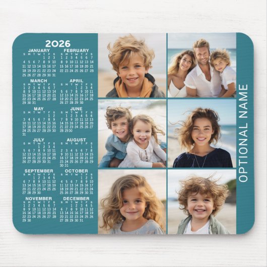 6枚のフォトコラージュを含むカレンダー マウスパッド (正面)