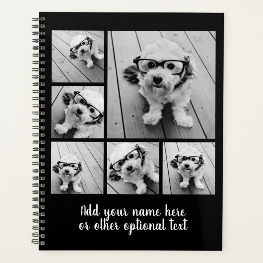 6枚のフォトコラージュオプション文字 – 黒を編集可能 プランナー手帳 (正面)