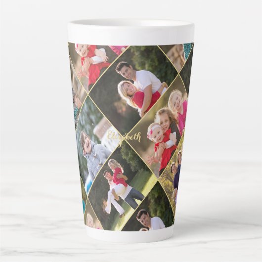 6枚のフォトコラージュパーソナライズされた文字の作成 カフェラテマグ (正面)