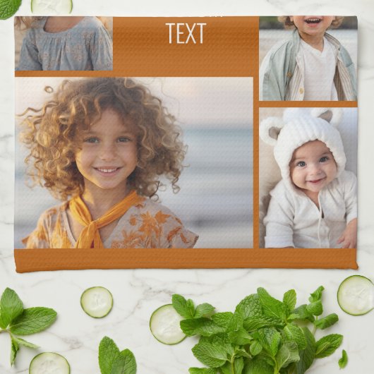 6枚のフォトコラージュ – 背景 – 白文字 キッチンタオル (折り畳み)