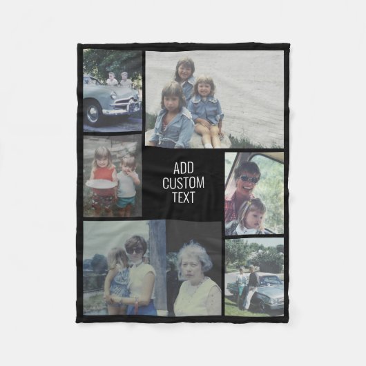 6枚のフォトコラージュ – 黒い背景 – 白い文字 フリースブランケット (正面)