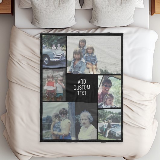 6枚のフォトコラージュ – 黒い背景 – 白い文字 フリースブランケット