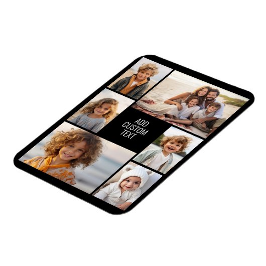 6枚のフォトコラージュ – 黒い背景 – 白い文字 マグネット (左側)