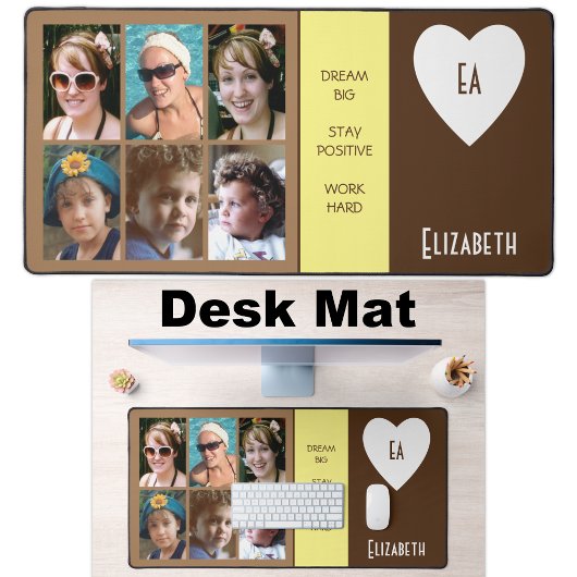 6枚のフォト引用文に名前を追加イニシャル茶色の黄色 デスクマット