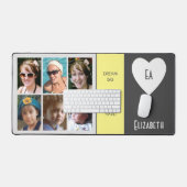 6枚のフォト引用文名前を追加イニシャル灰色の黄色 デスクマット (キーボード&マウス)