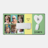 6枚のフォト引用文名前を追加イニシャル緑の黄色 デスクマット (キーボード&マウス)