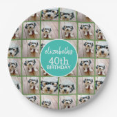 6枚のユニークな写真の組み合わせ - ハッピーバースデーブルーグリーン ペーパープレート (正面)