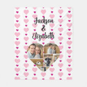 6枚の写真でパーソナライズされた可愛いピンクのハートパターン フリースブランケット (正面)