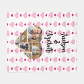 6枚の写真でパーソナライズされた可愛いピンクのハートパターン フリースブランケット (正面(横))