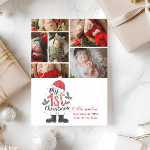 6枚の写真で作るかわいいサンタベイビーの最初のクリスマス シーズンカード