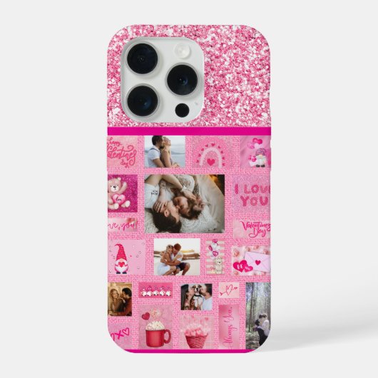 6枚の写真で作るピンクのキュートなラブコラージュ iPhoneケース (裏面)