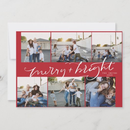 6枚の写真のクリスマスカメリーード明るい赤 招待状 (正面)