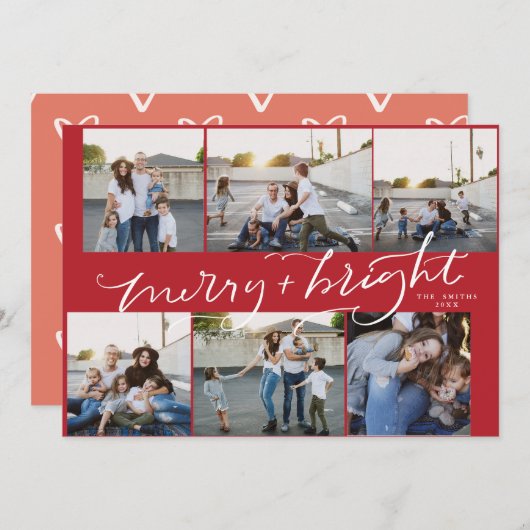 6枚の写真のクリスマスカメリーード明るい赤 招待状 (正面/裏面)