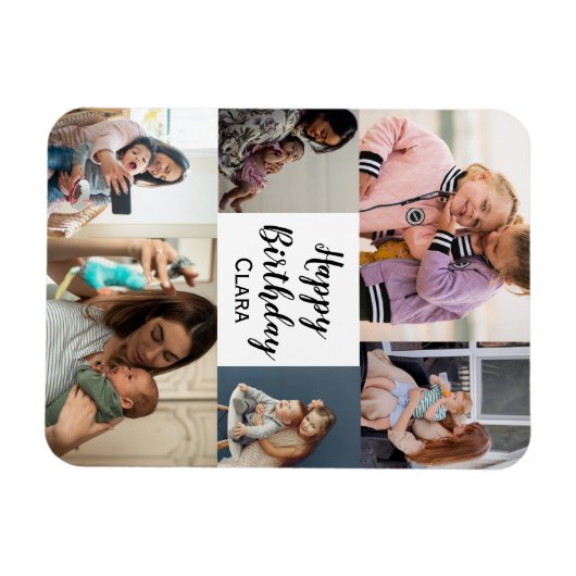 6枚の写真のコラージュパーソナライズされたスクリプト誕生日 マグネット (横)