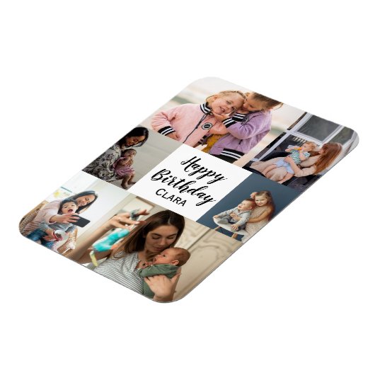 6枚の写真のコラージュパーソナライズされたスクリプト誕生日 マグネット (左側)
