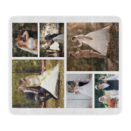 6枚の写真のコラージュ結婚を作成 カッティングボード (正面)