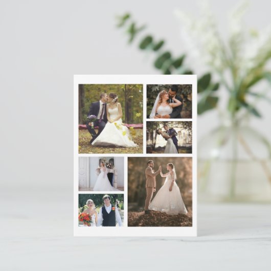 6枚の写真のコラージュ結婚を作成 シーズンポストカード (スタンド正面)