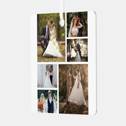 6枚の写真のコラージュ結婚を作成 メタルオーナメント (正面左)