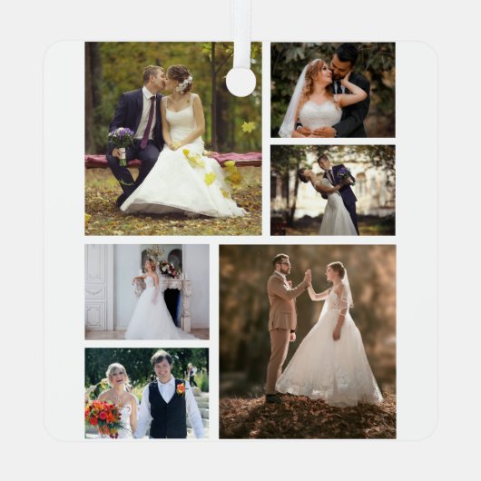 6枚の写真のコラージュ結婚を作成 メタルオーナメント (裏面)