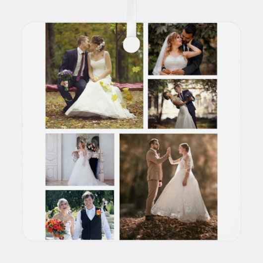 6枚の写真のコラージュ結婚を作成 メタルオーナメント (正面)