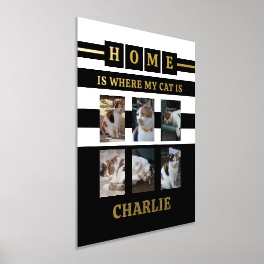 6枚の写真の名前動物愛好家猫白黒 箔ポスター (レイダウン)