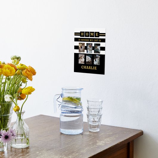 6枚の写真の名前動物愛好家猫白黒 箔ポスター (レイダウン (キッチン))