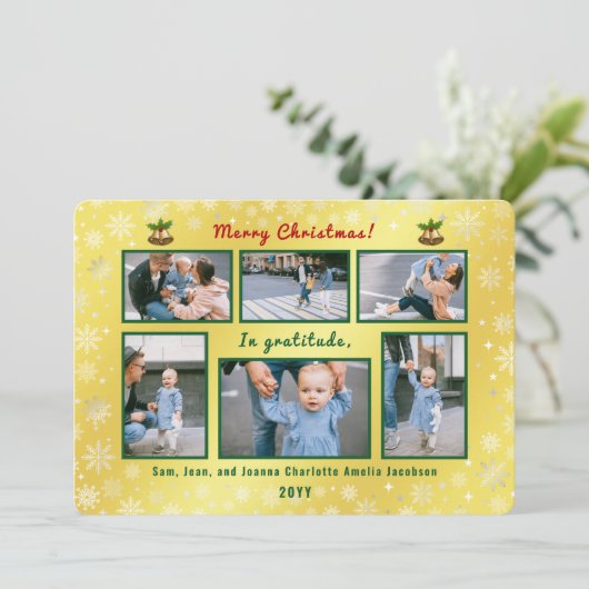 6枚の写真をコラージュ可愛いエレガントゴールデンパーソナライズされた シーズンカード (スタンド正面)