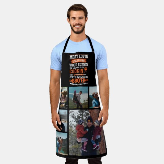 6枚の写真を並べた父の日の面白い「Get'er Done BBQ」 エプロン (着用した状態)