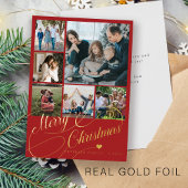 6枚の写真を並べた メリークリスマス ゴールドスクリプト ファミリー 箔シーズンカード