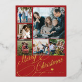 6枚の写真を並べた メリークリスマス ゴールドスクリプト ファミリー 箔シーズンカード (正面)