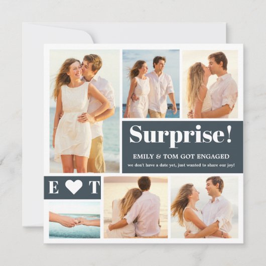 6枚の写真を使ったダークグレーのエンゲージメント発表 (正面)