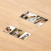 6枚の写真を保存するコラージュ金ゴールド結婚スクリプト アクリル招待状 (レイダウン)