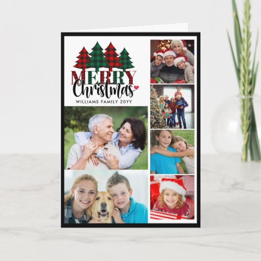6枚の写真を持つ家族の名前メリークリスマスフォールディング シーズンカード (正面)